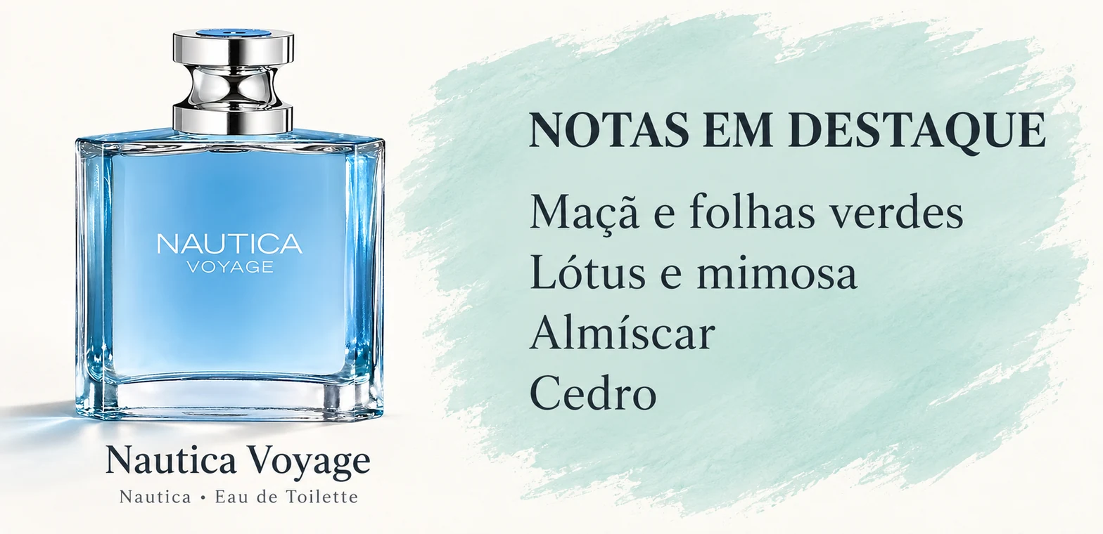 Frasco de Nautica Voyage de Nautica e notas em destaque; arte ilustrativa
